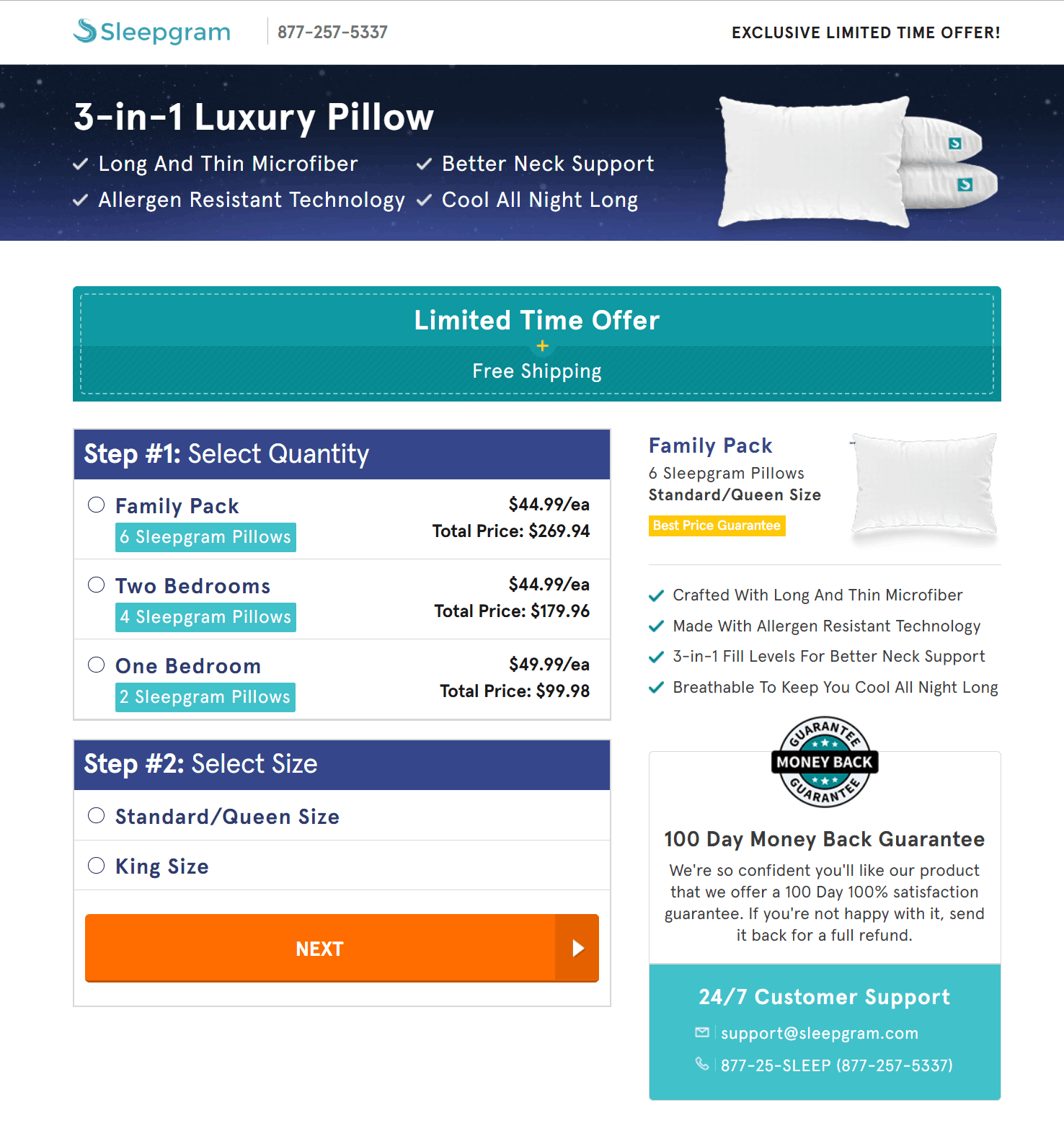 Sleepgram Pillows checkout page